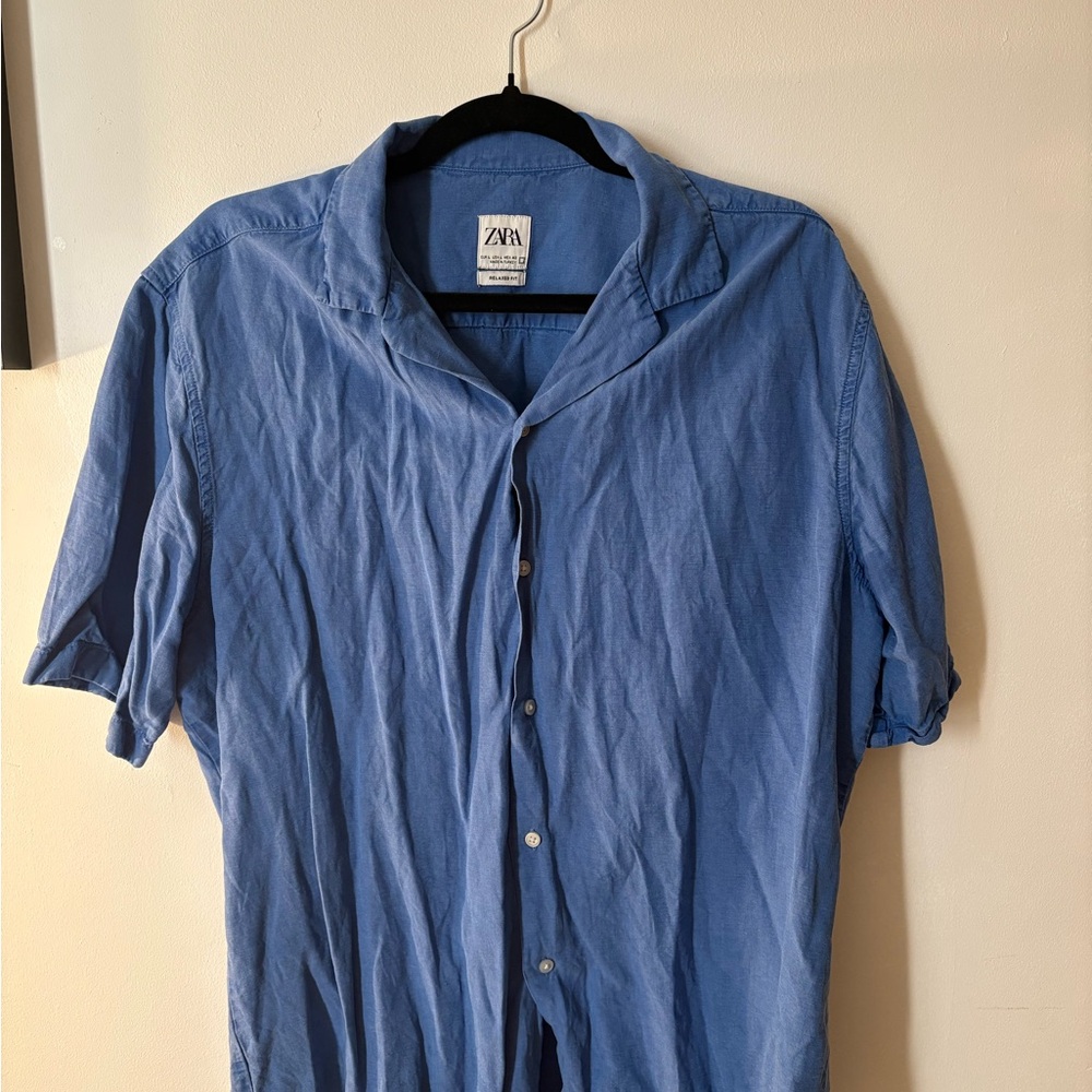 Zara Men's Casual Blue Button-Down Shirt